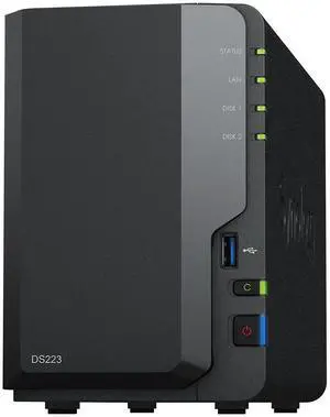 Synology DS223 Diskstation NAS (Realtek RTD1619B Quad-Core 2GB Ram 1xRJ-45 1GbE LAN-Port) 2-Bay with 2X 4TB WD Red Plus (Total 8TB)