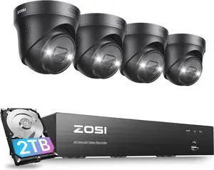 ZOSI 4K PoE Security Camera System with Spotlight,8 Ports 16CH 8MP NVR with 2TB HDD,4pcs 4K Wired Outdoor Indoor PoE IP Cameras,Person Vehicle Detection,2 Way Audio,Night Vision,for 24/7 Recording