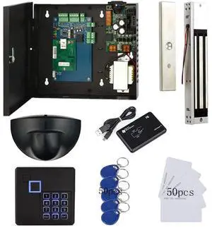MENGQI-CONTROL TCP/IP Single Door Security Access Control System with 600lbs Electric Magnetic Lock Exit Motion Sensor 110V-240V Power Supply Box FRID Keypad Reader