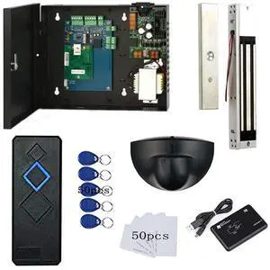 MENGQI-CONTROL Fire Code Compatible 1 Door Access Control Systems with Fire Alarm to Trigger Door Auto Open Magnetic Lock 110V Power Box Exit Motion Sensor Complete Kit