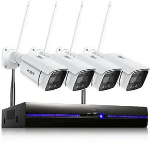 REIGY 3MP WiFi Security Camera System with Floodlight Without Hard Drive, 2K Outdoor Home Surveillance Set 8CH 5MP NVR + 4X 1296P IP Cam, 2-Way Audio Remote View Color Night Vision Motion Detection