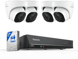 REOLINK Smart 5MP 8CH Home Security Camera System, 4pcs Wired PoE IP Cameras Outdoor with Person/Pet/Vehicle Detection, 4K 8CH NVR with 2TB HDD for 24-7 Recording, RLK8-520D4-5MP