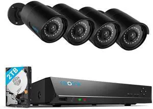 REOLINK 8CH 5MP PoE Security Camera System, 4pcs Wired PoE IP Cameras Outdoor with Person/Pet/Vehicle Detection, 4K 8CH NVR with 2TB HDD for 24-7 Recording, RLK8-410B4-5MP Black
