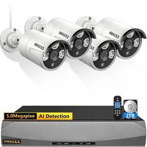 (HD 2.7K 5.0MP with Audio) 60 Days Storage Outdoor Wired Security Camera Systems PoE Outdoor Surveillance Video System