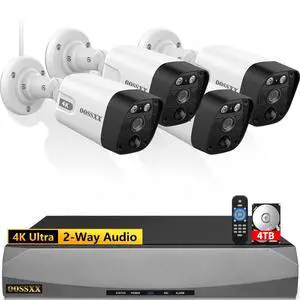OOSSXX (4K/8.0 Megapixel & 130deg Ultra Wide-Angle) 2-Way Audio PoE Outdoor Home Security Camera System Wired Outdoor Video Surveillance IP Cameras System