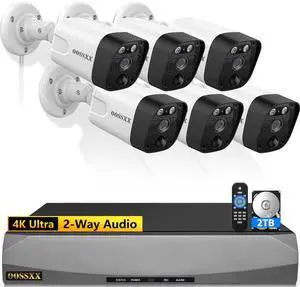 OOSSXX (4K/8.0 Megapixel & 130deg Ultra Wide-Angle) 2-Way Audio PoE Outdoor Home Security Camera System Wired Outdoor Video Surveillance IP Cameras System