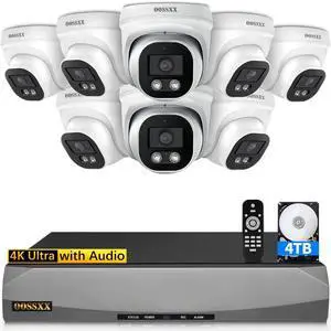 (4K/8.0 Megapixel & 130deg Ultra Wide-Angle) with Audio PoE Dome Outdoor Home Security Camera System, Wired Outdoor Surveillance IP Cameras System
