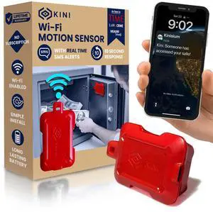 Kini SafeAlert WiFi Motion Sensor Alarm | Real-Time SMS Notification | Wireless Motion Detector for Gun Safes, Cabinets, Home, Apartments, Office | Easy Install, No Subscription, Rechargeable Battery