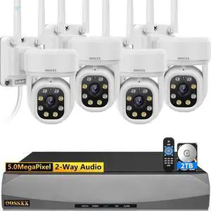 (Auto-Vidoe Tracking & 2-Way Audio) WiFi PTZ Outdoor Security Camera System Pan 5MP Wireless Cameras System 10 Channel NVR Video Surveillance DVR Set