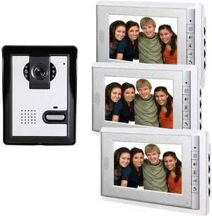 AMOCAM Wired Video Intercom Doorbell System, 3PCS 7-Inches LCD Monitor HD Camera Video Door Phone Doorbell Kits, Support Monitoring, Unlock, Dual-Way Door Intercom, IR Night Vision, Indoor Outdoor