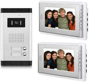AMOCAM 2 Units Apartment Video Intercom System, 7 Inch Monitor Wired Video Doorbell Door Phone Kits, Indoor Outdoor IR Camera, Monitoring, Unlock, 2 Way Intercom for Home Apartment