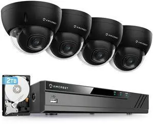 Amcrest 5MP Security Camera System, 4K 8CH PoE NVR, (4) x 5-Megapixel 2.8mm Wide Lens Weatherproof Metal Vandal Dome PoE IP Cameras, Pre-Installed 2TB Hard Drive, NV4108E-IP5M-D1188EB4-2TB (Black)