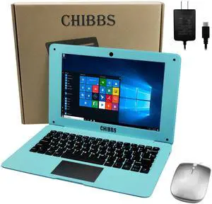CHIBBS 10.1" Inch Kids Windows 10 Laptop Computer, Quad Core Processor, 4gb Ram + 64gb ROM, HDMI, Camera, 2* USB 3.0, Bluetooth, Wi-Fi- Blue