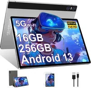 2025 Tablet 11 Inch Screen 2K Tablet Octa-Core 2.0 GHz,16GB RAM+256GB ROM+TF 1TB /2000 * 1200 Pixel/8MP+20MP+2MP Macro/10000 mAh/5G WiFi Metal Cover Silver