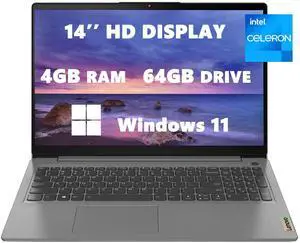 2023 Ideapad 1 14" HD Laptops for Student & Business by Lenovo, Intel Celeron N4020(2-core), 4GB RAM, 64GB SSD, HDMI, Wi-Fi 6, Lightweight, SD Card Reader, Grey, Windows 11, RK Bundle, (82V60022US)