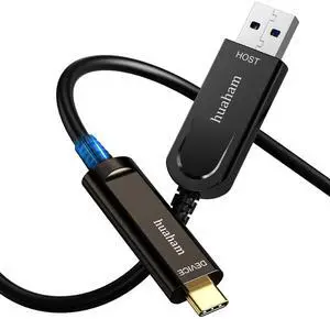 huaham USB A to USB C Fiber Optic Cable 65.6FT, 10Gbps USB 3.2 Gen2 USB C Cable, Ultra Slim & Long Distance Type C Cable for Logitech 4K Camera,Microsoft Azure,VR/AR,Touch Screen,Industrial System