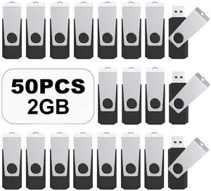 TOPESEL 50PCS 2GB Bulk USB 2.0 Flash Drive Swivel Memory Stick Thumb Drives Pen Drive (2gig, 50 Pack, Black)