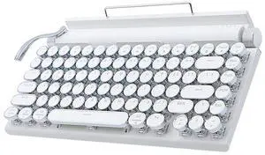 GUAZI STORE 83-Key Retro Typewriter Mechanical Keyboard - Wireless Bluetooth, Gaming, Anti-Ghosting Blue Switch (White)