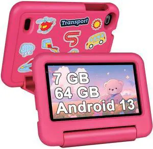 SEBBE Kids Tablet 7 Inch, 7GB RAM+64GB ROM (TF 1TB), with Parental Control,Preinstalled Apps for Kids, Puzzle Game Education Toddler Tablet PC with Protective Case - Red