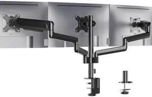 WALI Triple Monitor Mount for 13-27 inch Screens, Adjustable 3 Monitors Desk Mount with Swivel, Tilt, Clamp & Grommet Kit, Gas Spring Arm Triple Monitor Stand, VESA 75x75/100x100mm (GSDM003), Black
