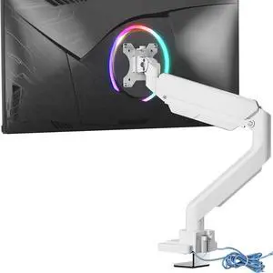 WALI Ultrawide Monitor Arm for 13 to 49 Inch Heavy Duty Curved Screens, Adjustable Gas Spring Single Monitor Desk Mount with 2 USB 3.0 Ports, Holds 33 lbs, 75x75/100x100 VESA, White (GSMU001-W)