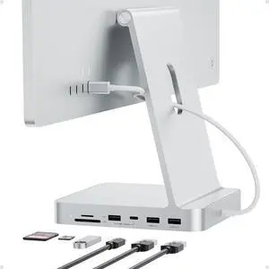 USB C HUB for iMac 24 inch 2021/2023/2024, PULWTOP USB Hub Adapter iMac Accessories for i-Mac M1/M3/M4 with USB C 10Gbps 3*USB A SD/TF, Docking Station Support Expand M.2 SSD (Not Included), Silver