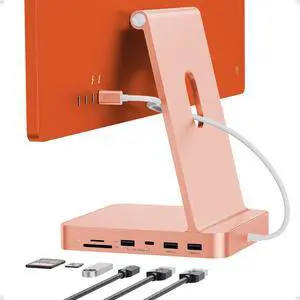 PULWTOP USB C HUB for iMac 24 inch 2021/2023/2024, USB Hub Adapter iMac Accessories for iMac M1/M3/M4 with USB C 10Gbps 3*USB A SD/TF, Docking Station Support Expand M.2 SSD (Not Included), Orange