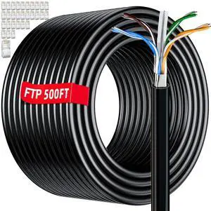 Cat 6 Outdoor Ethernet Cable 500ft Bulk (30 RJ45), FTP Cat 6 Shielded Ethernet Cable, Direct Burial, 23AWG, Heavy Duty, In-Ground, POE, Waterproof UV Resistant Cat6 Internet Cables for Router Gaming