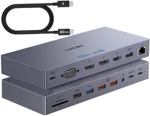 Laptop Docking Station Dual Monitor, 15 in 1 USB C Docking Station with 4K Dual DisplayPort, HDMI, VGA, 100W PD, USB 2.0, 10G USB-A, 10G USB-C, Ethernet, SD/TF, Audio/Mic for Dell/HP Laptop