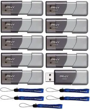 PNY 128GB USB 3.0 Flash Drive Elite Turbo Attache 3 (Ten Pack) Bundle with (5) Everything But Stromboli Lanyard (P-FD128TBOP-GE)