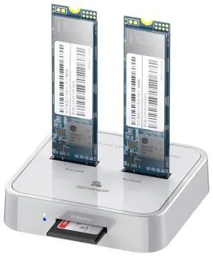 ISHEEP H016SD NVMe SATA M.2 Dual Bay Docking Station for SATA & NVMe M.2 SSD Reader Enclosure, Support Size 2280 2260 2242 2230 M.2 SSDs