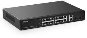 MokerLink 20 Port Gigabit PoE Switch, 16 Gigabit PoE+ Ports, 2 Gigabit Uplink, 2 Gigabit SFP, 200W IEEE802.3af/at, Metal Rackmount Unmanaged Plug and Play Ethernet Switch