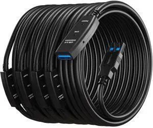 MutecPower 100 Feet Active USB Extension Cable 3.0 Male to Female with 3 Extension chipsets Signal Booster - Repeater Cord 30 Meters / 100 Feet (AC Power Supply Included)
