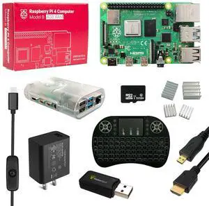 MakerSpot, Raspberry Pi 4 Model B Starter Kit with 5v3a UL Listed Charger HDMI Cable Heat Sink, 32GB MicroSD Card & Mini Wireless Keyboard