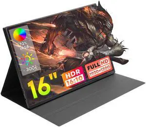 hoyrtde 16" Portable Monitor Full HD 1080P 300cd/m2 Dual Computer Monitor USB C HDMI with Speakers, Second External Monitor for PC Phone PS5/4 Xbox Switch