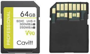 Cavitt V90 SD Card 64GB for DSLR Cameras,Professional UHS-II 300R/260W,Sdxc V90 High Speed Memory Cards for Cameras,Supports 4K/6K/8K/Full HD Video and RAW,Compatible with Mainstream Brand Cameras