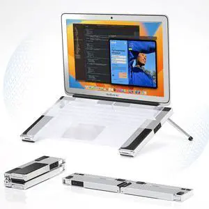 DUVOSS Aluminum Laptop Stand, Adjustable Laptop Riser with Wireless Speakers, Bluetooth V5.0, Ergonomic Computer Notebook Elevator Stand for MacBook Air Pro, Dell More 10-15.6" Laptops, Silver