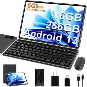 FACETEL Tablet Android 11 inch Latest with 16GB+256GB+1TB Expand, 8600mAh, Support, Octa-Core 2.0 GHz, 5G WiFi, Dual Camera, Bluetooth 5.0, HD Screen Tablet with Keyboard and Mouse - Grey