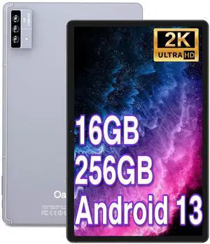 Oangcc 11 Inch Tablet Android 13 Tablets 16GB RAM 256GB ROM 1TB Expand 2025, 2K Display 2000 x 1200, Octa-Core, 8600mAh, Split Screen, Quad Speakers, 5G WiFi, 13MP Triple Camera, GPS - Gray with Case