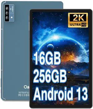 Oangcc 11 Inch Tablet Android 13 Tablets 16GB RAM 256GB ROM 1TB Expand 2025, 2K Display 2000 x 1200, Octa-Core, 8600mAh, Split Screen, Quad Speakers, 5G WiFi, 13MP Triple Camera, GPS - Blue with Case
