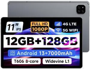 ALLDOCUBE iPlay 60 11 inch Tablet, 2000x1200 Display Android 13 Tablet, 12GB RAM 128GB ROM 1TB Expand, T606 Octa-core, Widevine L1, 7000mAh, Quad Speaker, 5MP + 16MP Triple Camera, 4G LTE, GPS