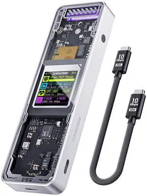 DockCase Explorer Edition M.2 NVMe SSD Enclosure,Support 10s PLP Prevents Write Data Loss,USB 3.2 Gen 2 Type-C (10 Gbps), fits NVMe PCIe,Size 2230/2242/2260/2280,Support M-Key B+M Key UASP