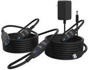 VCZHS USB 3.0 Extension Cable 100 FT, Active USB Extension Cable Male to Female with 4 Extension chipsets Signal Booster - Extra Long USB Extension Cable (5V/2A Power Adapter Included)
