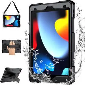 2025 Upgrade for iPad 9th Generation 10.2 Inch Case,Military Grade Dropproof IP68 Waterproof With Screen Protector&Stand&Hand Strap,Full Body Shockproof for iPad 9th/8th/7th(2021/2020/2019)