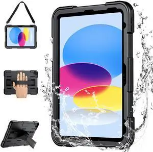 2025 Upgrade for iPad 10th Generation Case for iPad A16 Case,[Military Grade Dropproof][IP68 Waterproof] with Screen Protector&Stand&Hand Strap,Full Body Shockproof for iPad 2022 Released