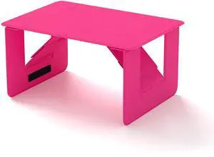 Foldable Bed Desk Portable & Lightweight Mini Table for Study and Reading, Mini Picnic Table, Folds in Half with Inner Storage Space- Wool Felt Texture Barbie Pink