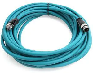 Eonvic M12 4-pin Male to RJ45 E4 Plug High Flex Cat5e Industrial Ethernet Cable Dynamic PUR (15M, Blue)