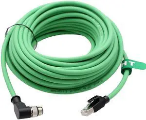 HangTon Ethernet Cable M12 4 Pin D Code Right Angle to RJ45 for Profinet EtherNet/IP EtherCAT Switch Encoder Sensor Camera CAT5e Network 20M