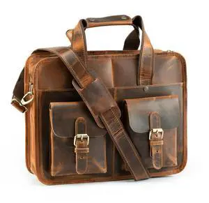Handmade World Leather Laptop Briefcase Messenger Bag For Men Women 'Arthur Travel' Fits 15 Inch Computer Crossbody Satchel Bag For Office Work