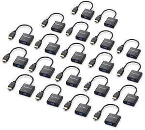 HDMI to VGA Adapter 20 Pack, Gold-Plated HDMI to VGA Converter (Male to Female), Compatible for Computer, Laptop, PC, Monitor, Projector, HDTV, Chromebook, Raspberry Pi, Roku, Xbox and More HDMI to VGA Adapter 20 Pack, Gold-Plated HDMI to VGA Converter (Male to Female), Compatible for Computer, Laptop, PC, Monitor, Projector, HDTV, Chromebook, Raspberry Pi, Roku, Xbox and More
